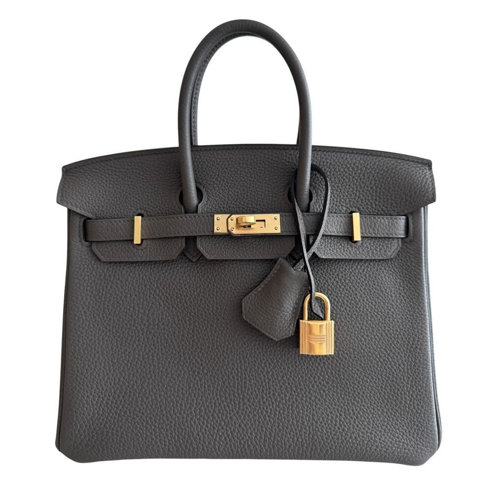 Hermes Birkin 25 Gris Etain Gray Togo Leather Gold Hardware Handbag